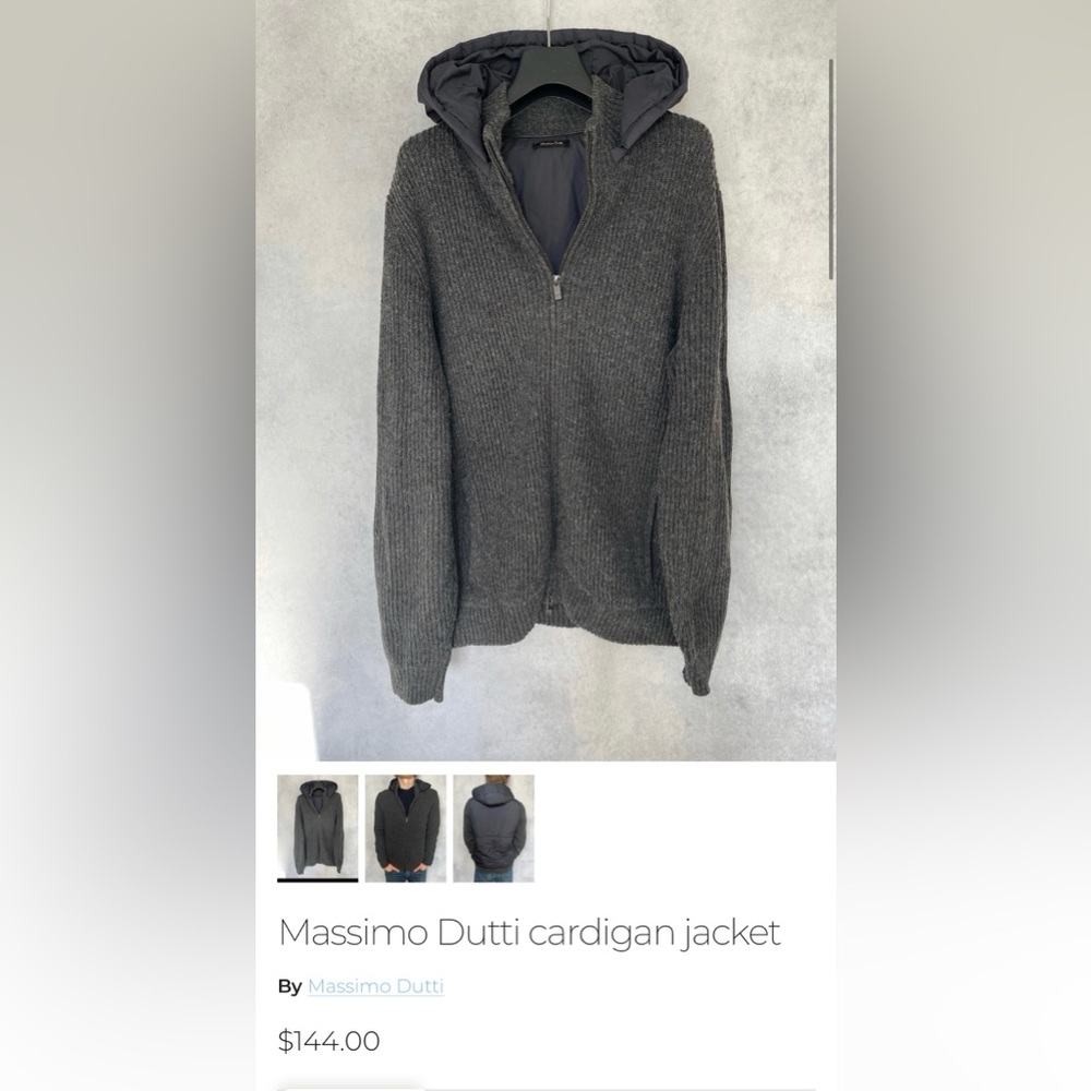 🖤 Massimo Dutti Quilted Hooded Wool Cardigan Jacket – Size M